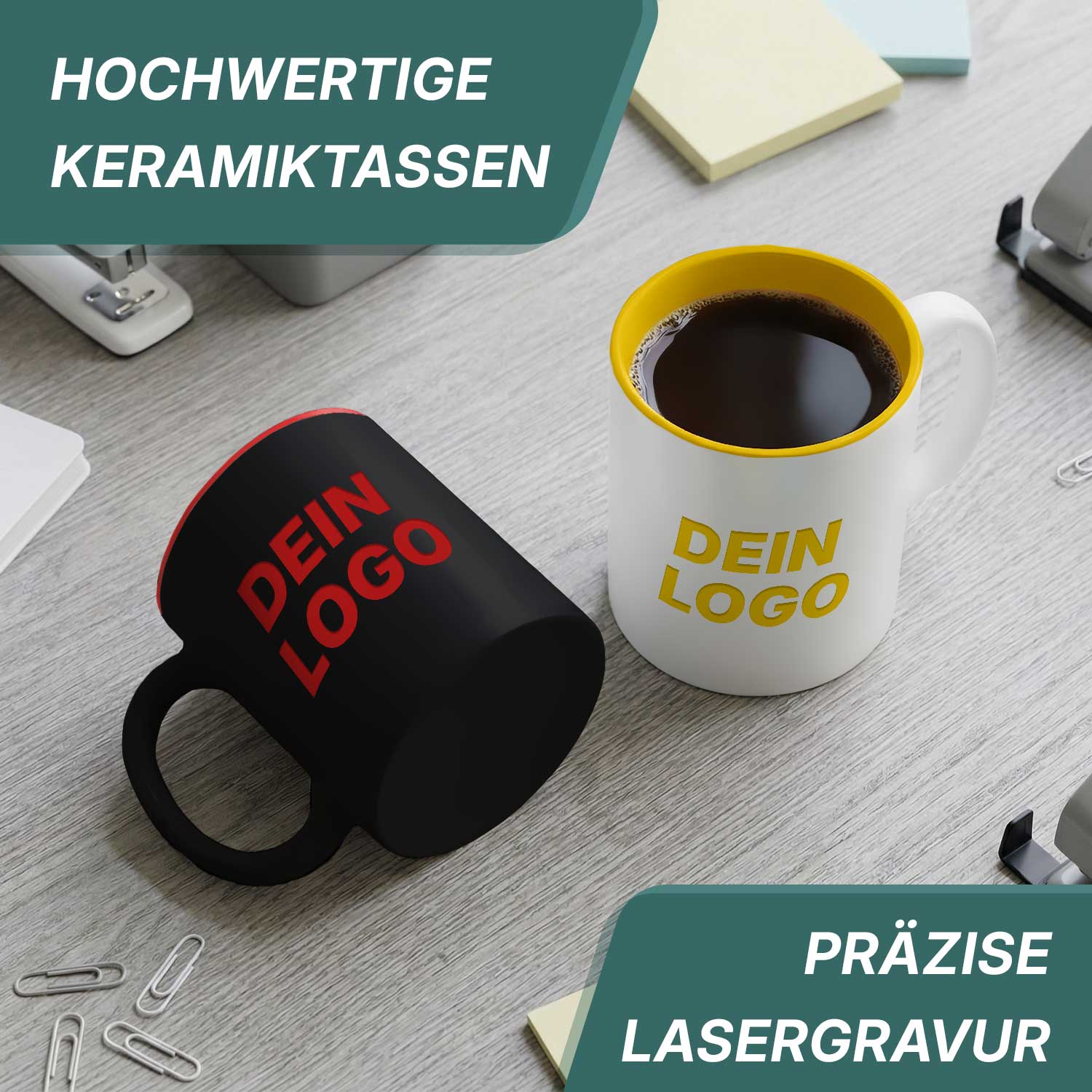 Hochwertige Keramiktassen mit präziser Lasergravur.