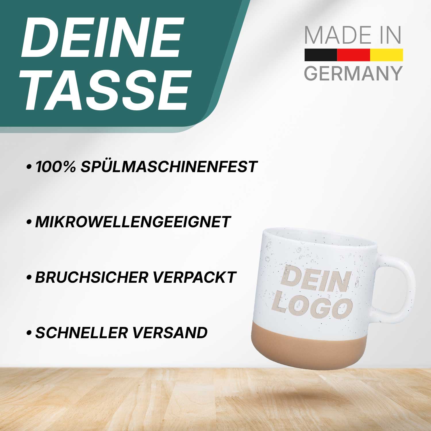 Steingut Tasse. Eigenschaften wie 100% Spülmaschinenfest, mikrowellengeeignet, bruchsicher verpackt und schneller Versand.