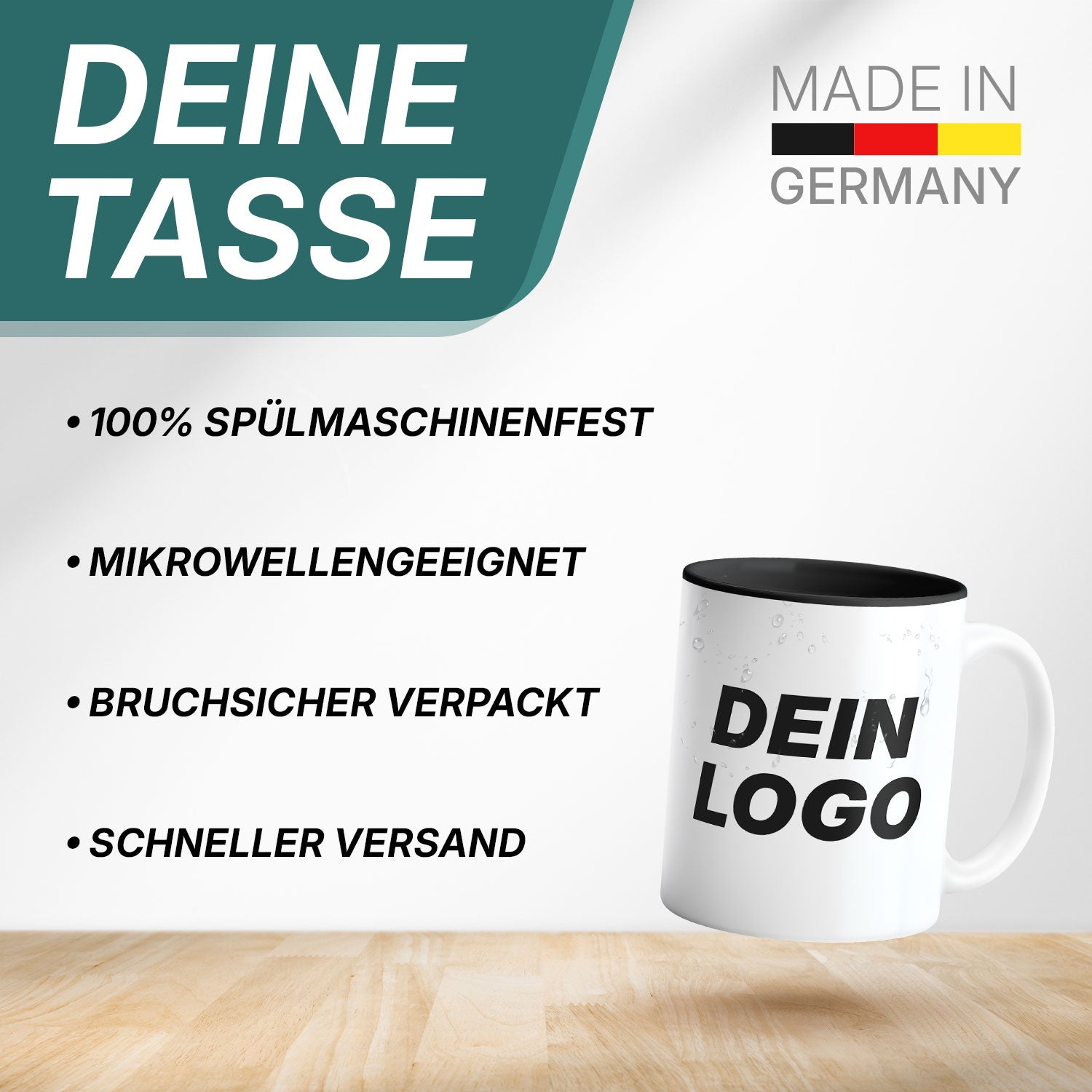 Lasergravierte Tasse. Eigenschaften wie 100% Spülmaschinenfest, mikrowellengeeignet, bruchsicher verpackt und schneller Versand.
