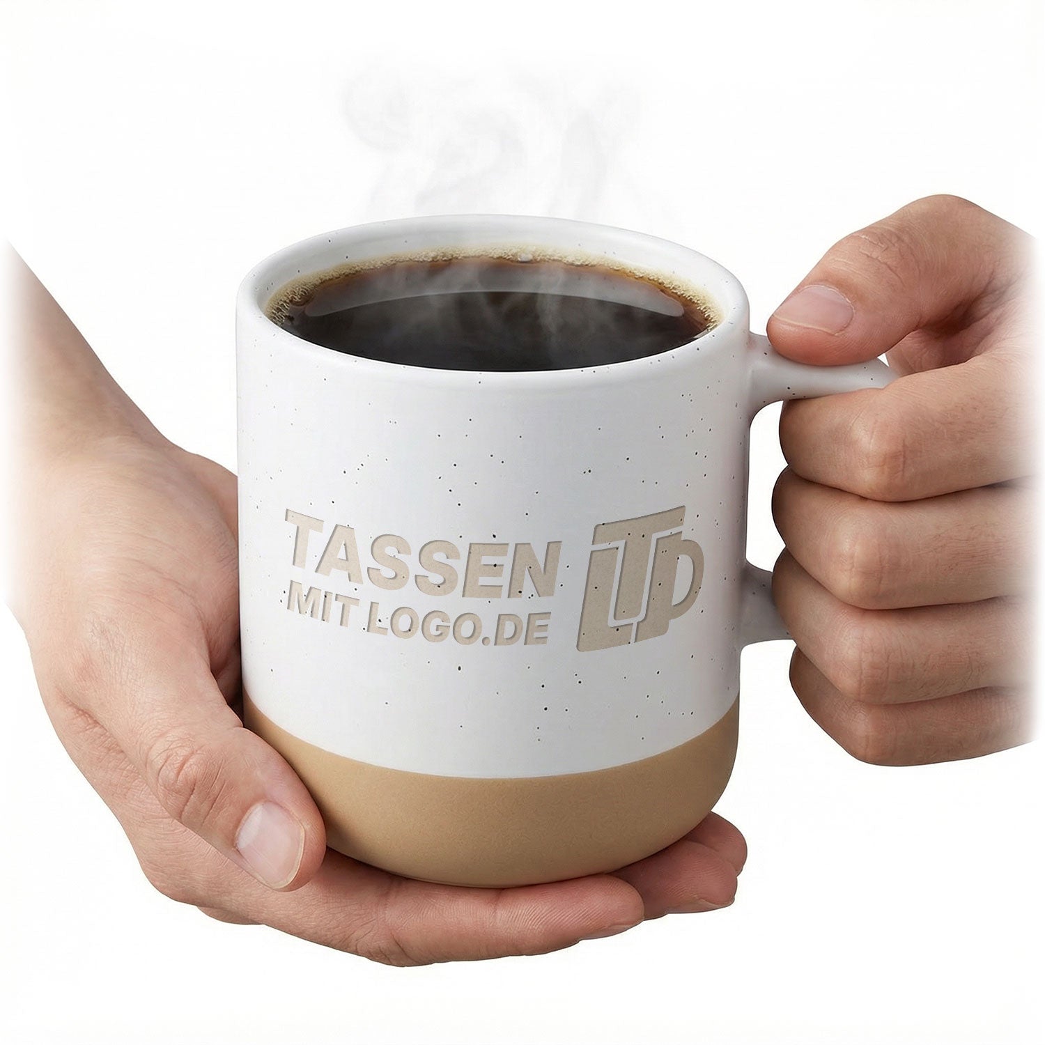 Lasergravierte Steingut Tasse mit Tassenmitlogo.de Logo.