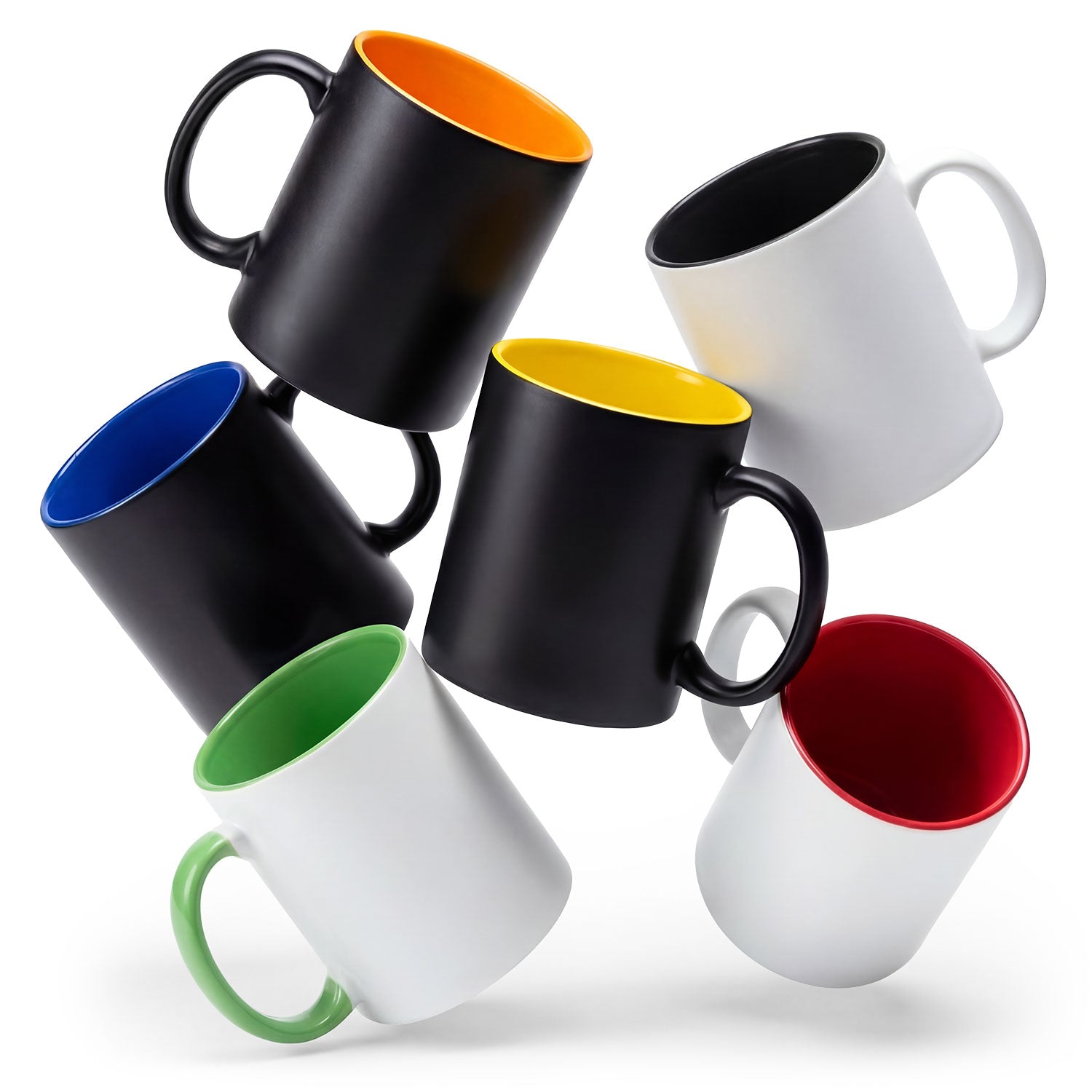 Sechs lasergravierbare Tassen Banner. Ohne Bedruckung.