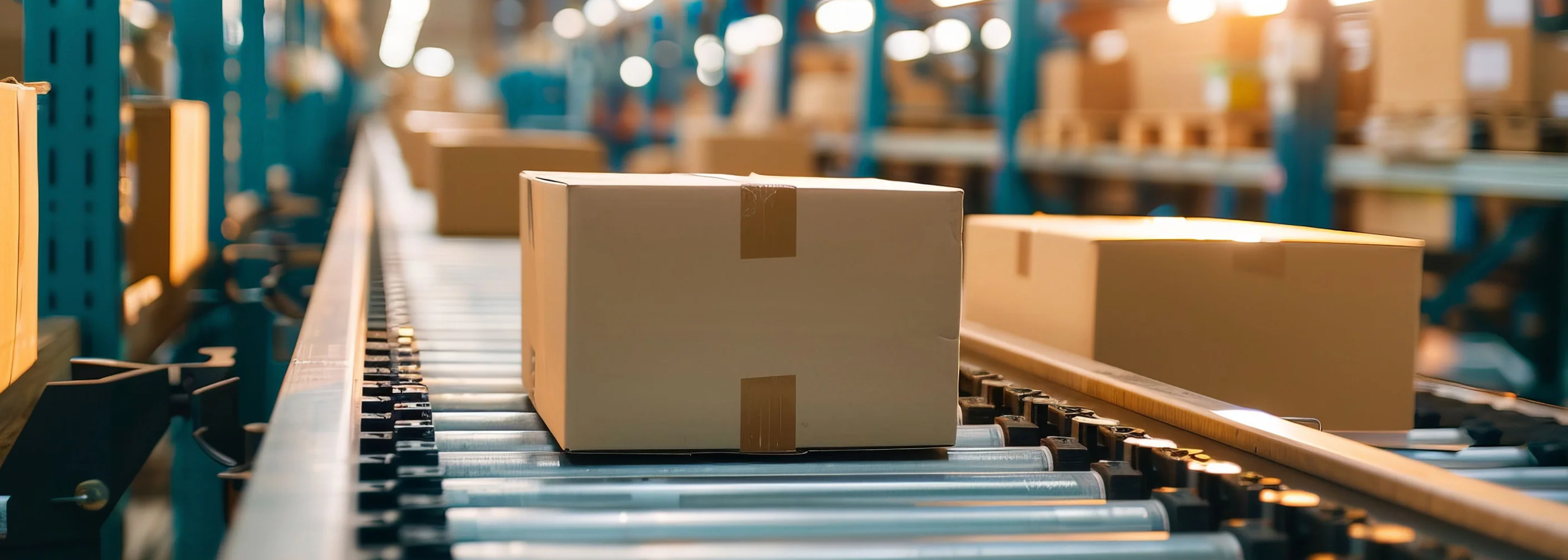 Ein Paket geht in den Versand auf einem Fließband